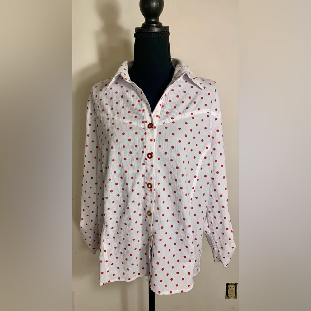 Dealers & Damon’s Petites Polka Dot Blouse PXL NWOT
